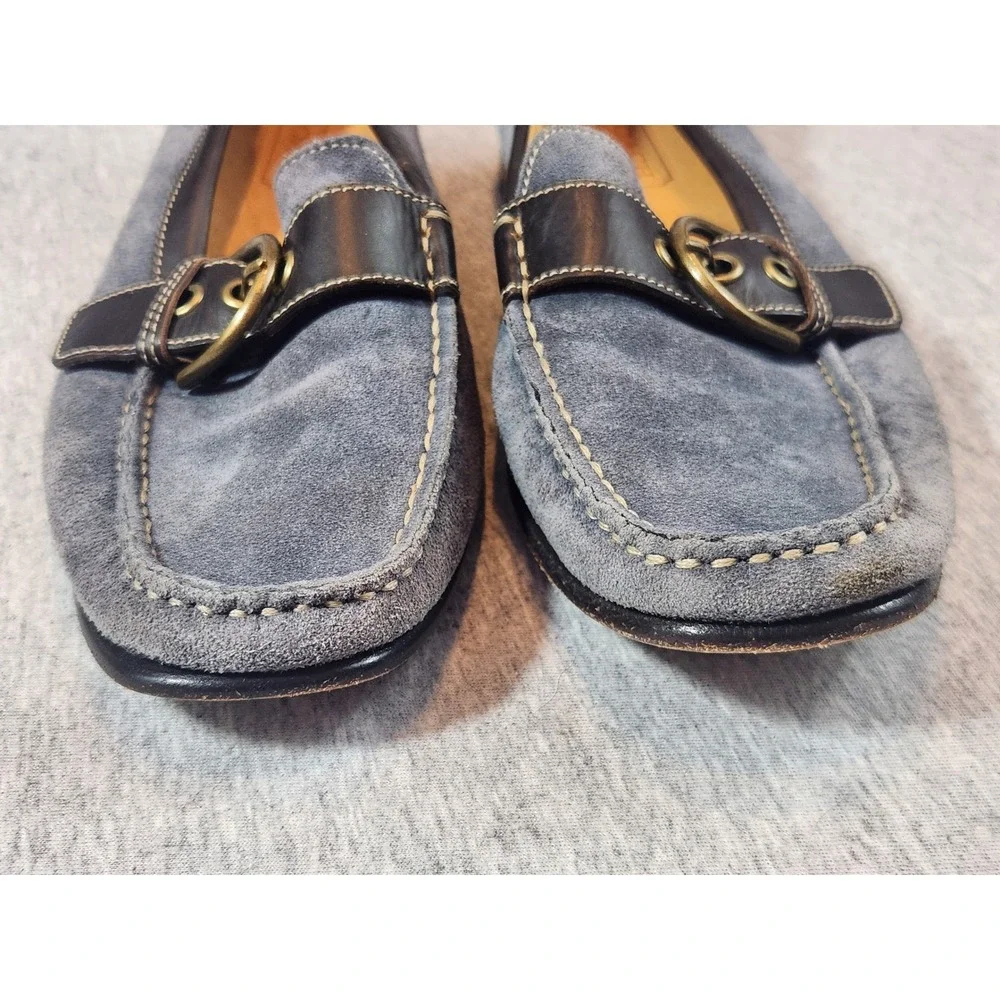 Coach Loafers Womens 6.5 Blue Suede Leather Buckle slip on Shoes